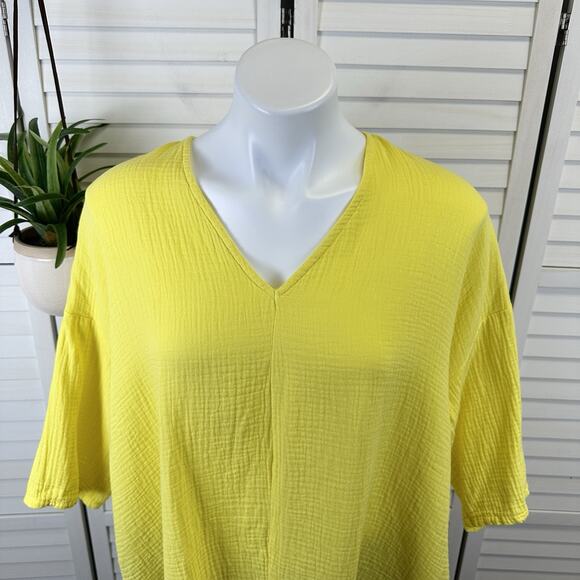 Bryn Walker Bax Tunic Top Yellow Incaberry Cotton Muslin Gauze‎ V-Neck Size XS - Picture 3 of 12